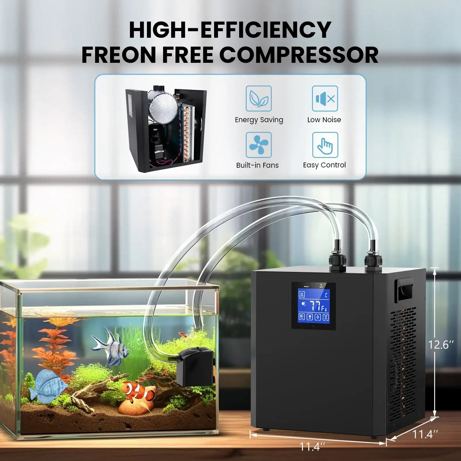 79 Gallon Aquarium Chiller – 1/3 HP Water Cooling System with Pump & Pipe, 110V Hydroponics Chiller for Fish, Coral, Shrimp & Axolotl Tanks