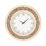Luvodi Crystal Mirror Wall Clock – Sparkle Bling Diamond Round Wall Clock with Silver & Tawny Crushed Crystal Detailing