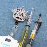 👑 Crystal Rhinestone Crown Badge Reel – Retractable ID Card Holder with Decorative Crown Design for Nurses & Office Staff