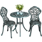 “3-Piece Cast Aluminum Patio Bistro Set – Green Outdoor Garden Table & 2 Chairs for Balcony & Yard”