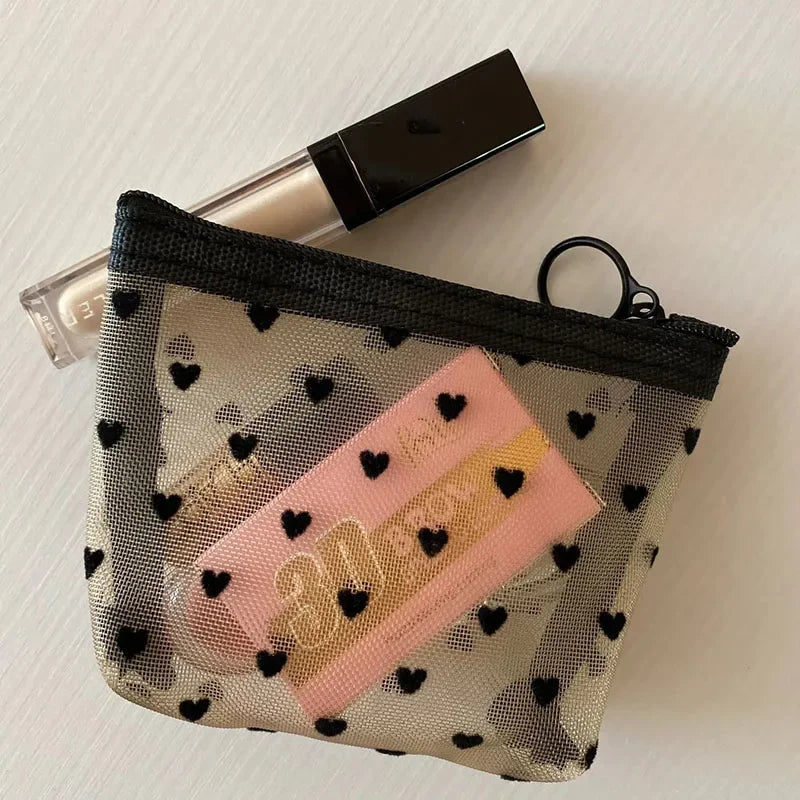 Women’s Black Small Coin Wallet – Mesh Transparent Mini Purse for Earphones, Keys, Cards & Money