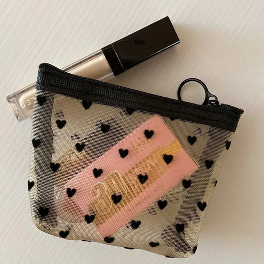 Women’s Black Small Coin Wallet – Mesh Transparent Mini Purse for Earphones, Keys, Cards & Money
