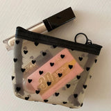 Women’s Black Small Coin Wallet – Mesh Transparent Mini Purse for Earphones, Keys, Cards & Money