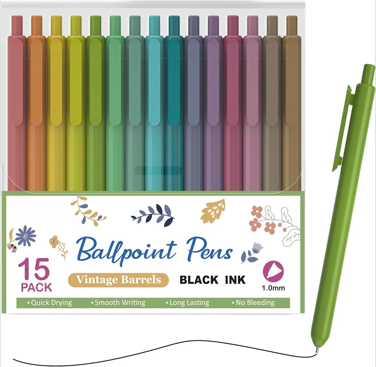 Retractable Soft Gel Ink Pens – 11 Pack, 0.5mm Fine Point Black Ink Cute Pens for School, Office & Journaling