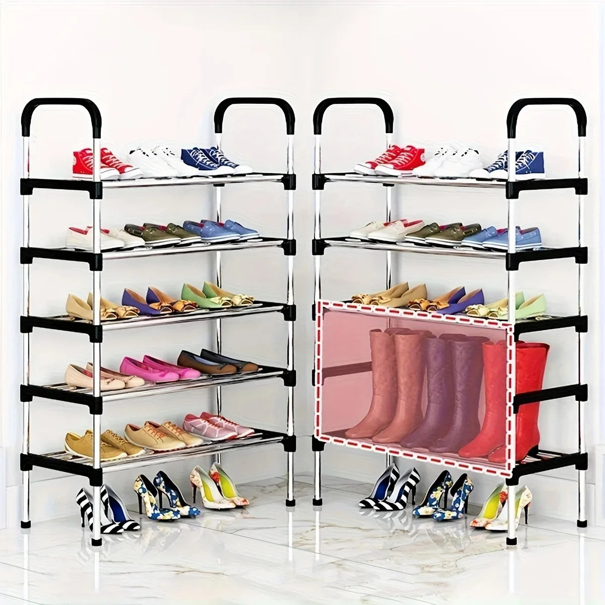 5-Tier Stainless Steel Stackable Shoe Rack – Adjustable Shoe Organizer for Closet & Entryway
