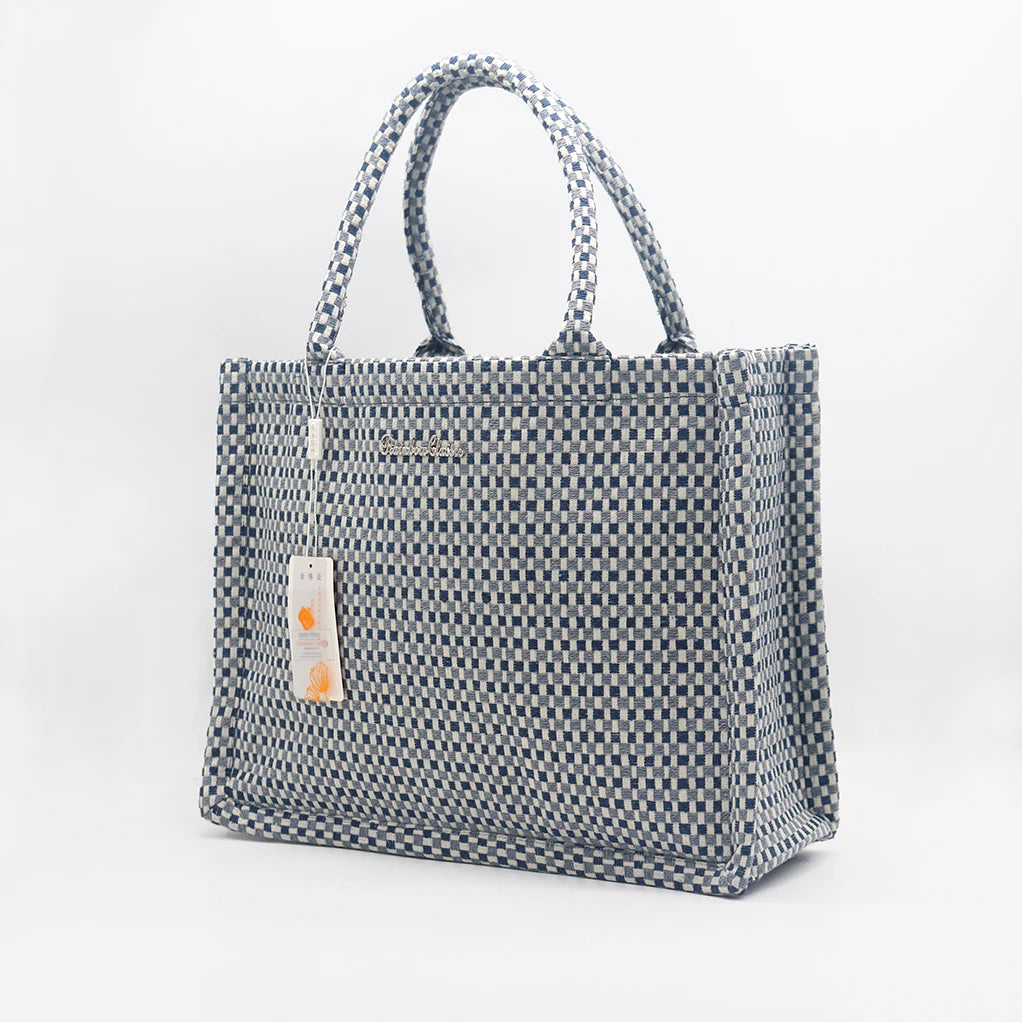 Women’s Woven Plaid Shoulder Bag – Large Capacity Eco-Friendly Satchel Handbag