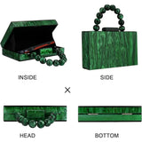 Women’s Pearl Marble Acrylic Evening Bag – Luxury Dark Green Crossbody Purse with Flap Closure for Weddings & Parties