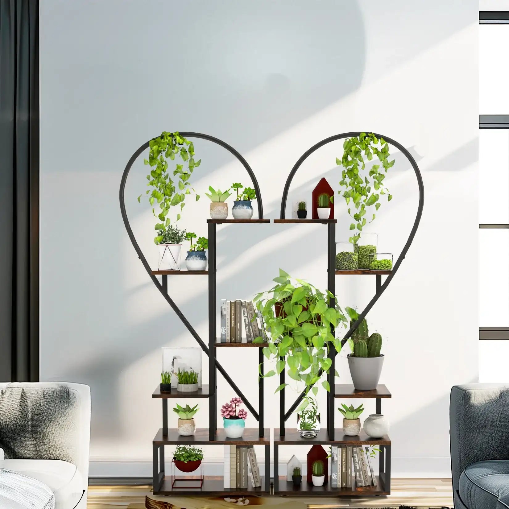 Heart-Shaped 6-Tier Metal Plant Stand Shelf – Indoor & Outdoor Display Rack for Plants