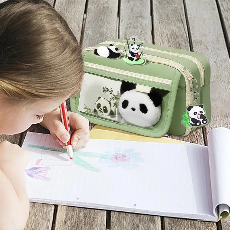 Creative Panda 9-Layer Large Capacity Pen Bag – Stationery Organizer for Junior High Students & Office Use 🐼✏️