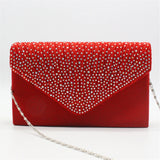 Women’s Satin Rhinestone Clutch – Elegant Evening Shoulder Bag with Thin Chain for Parties, Banquets & Weddings