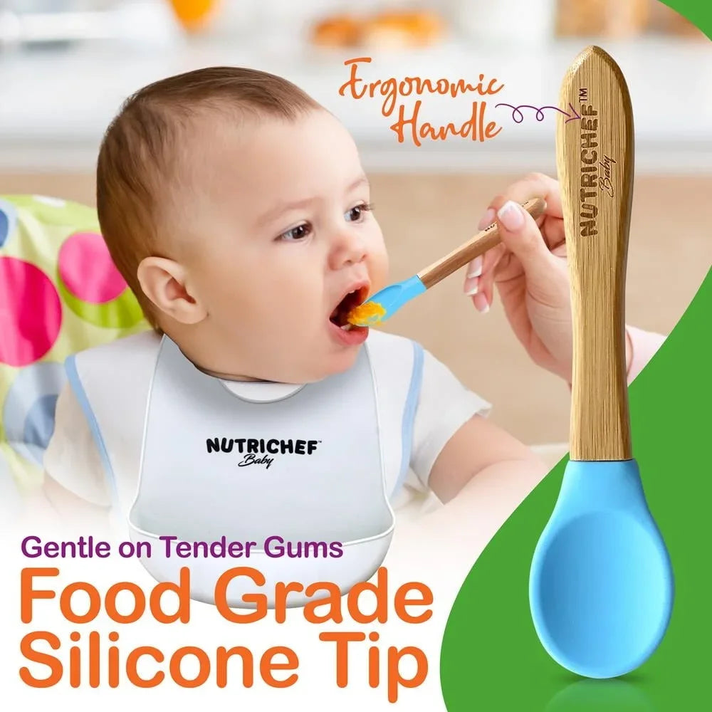 2-Piece Baby & Toddler Spoon Set – Wooden Handle with Soft Silicone Head | BPA-Free, Eco-Friendly Self-Feeding Utensils (4.72")