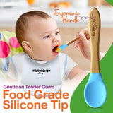 2-Piece Baby & Toddler Spoon Set – Wooden Handle with Soft Silicone Head | BPA-Free, Eco-Friendly Self-Feeding Utensils (4.72")