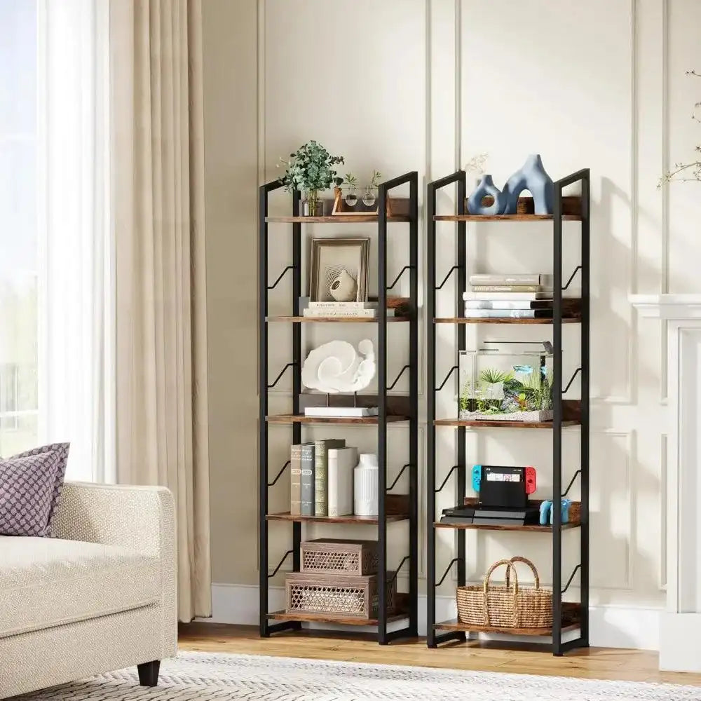 Tier Industrial Wood Bookcase with Metal Edge Protection - PulinGO