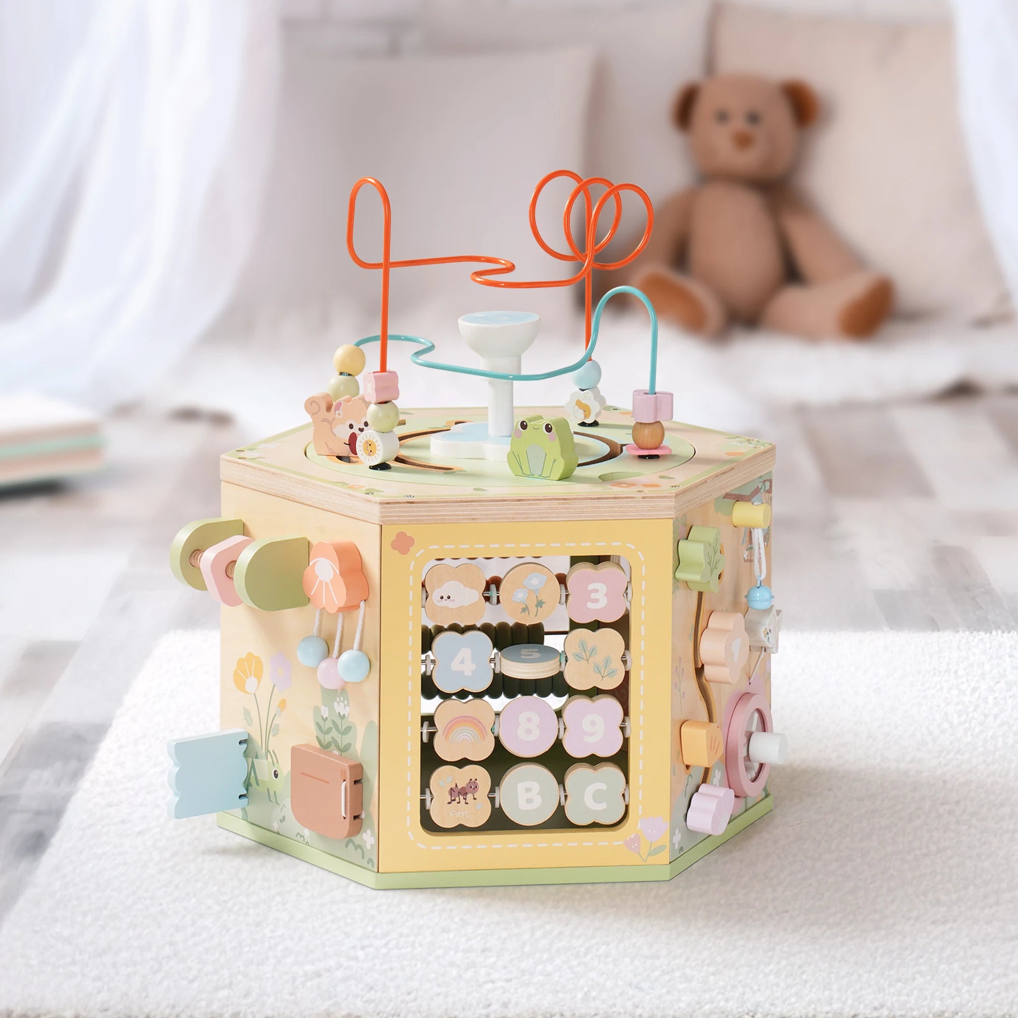 Robotime Wooden Montessori Activity Cube – 9-in-1 Educational Baby Learning Toy for Toddlers with Multiple Games