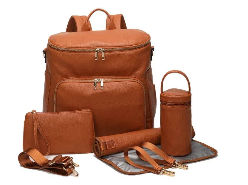 2022 PU Leather Diaper Backpack – Fashion Mommy & Daddy Bag with Changing Pad | Large Capacity Baby Organizer Nappy Bag