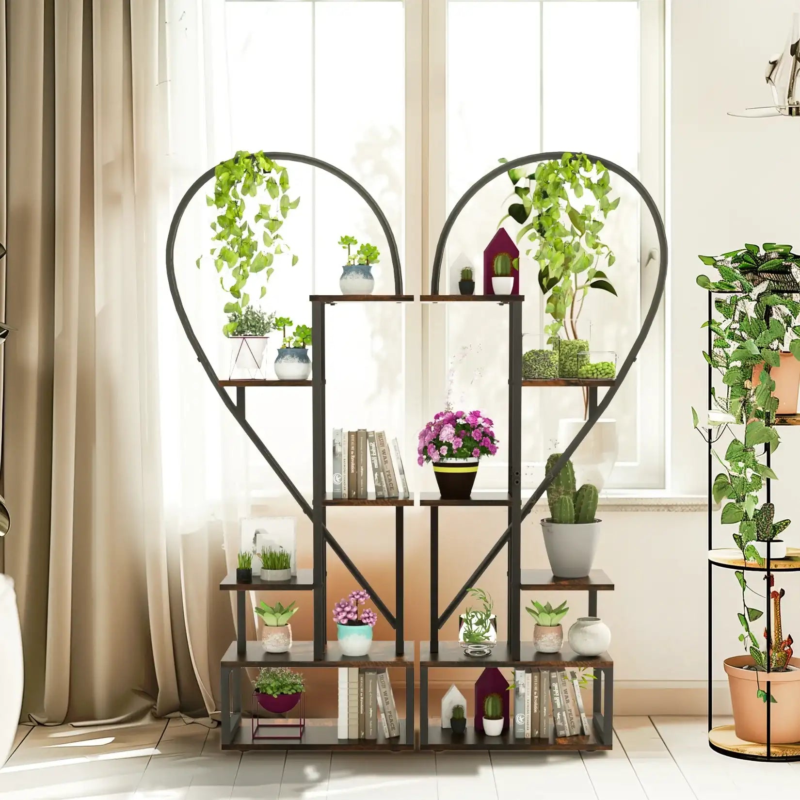 Heart-Shaped 6-Tier Metal Plant Stand Shelf – Indoor & Outdoor Display Rack for Plants