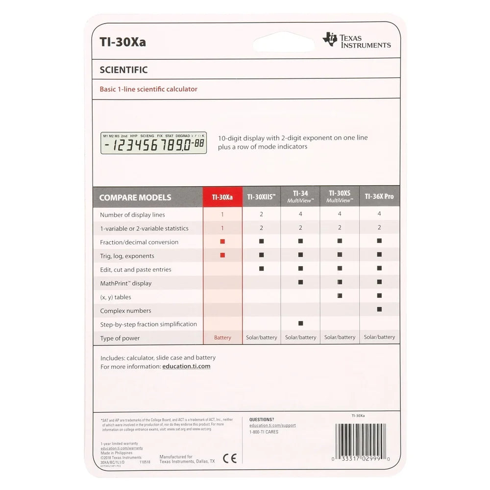 🔢 TI-30Xa Scientific Calculator – 10-Digit LCD Display for Math, Science, Algebra & School Use