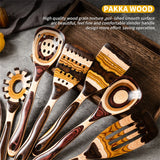 7-Piece Brown Pakkawood Utensils Set – Sturdy Eco-Friendly Wooden Spoons & Cooking Tools