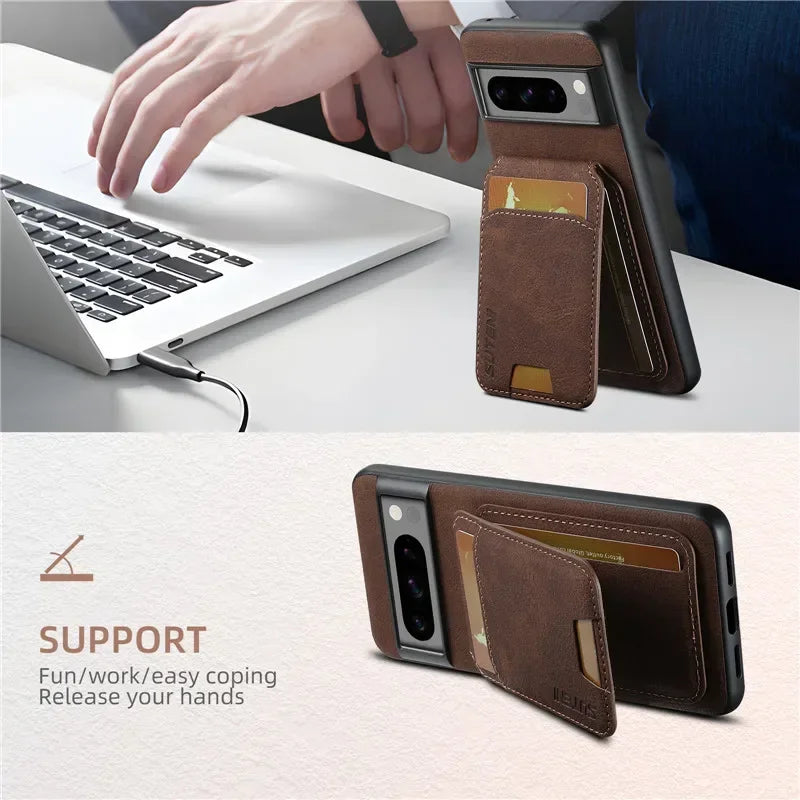 Luxury Leather Wallet Phone Case – Magnetic Pocket Cover with Card Holder for Google Pixel 6/7/8/9 Pro & A Series