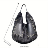 Mesh Splicing Star-Pattern Shoulder Bag – Large-Capacity Y2K Street Tote for Women
