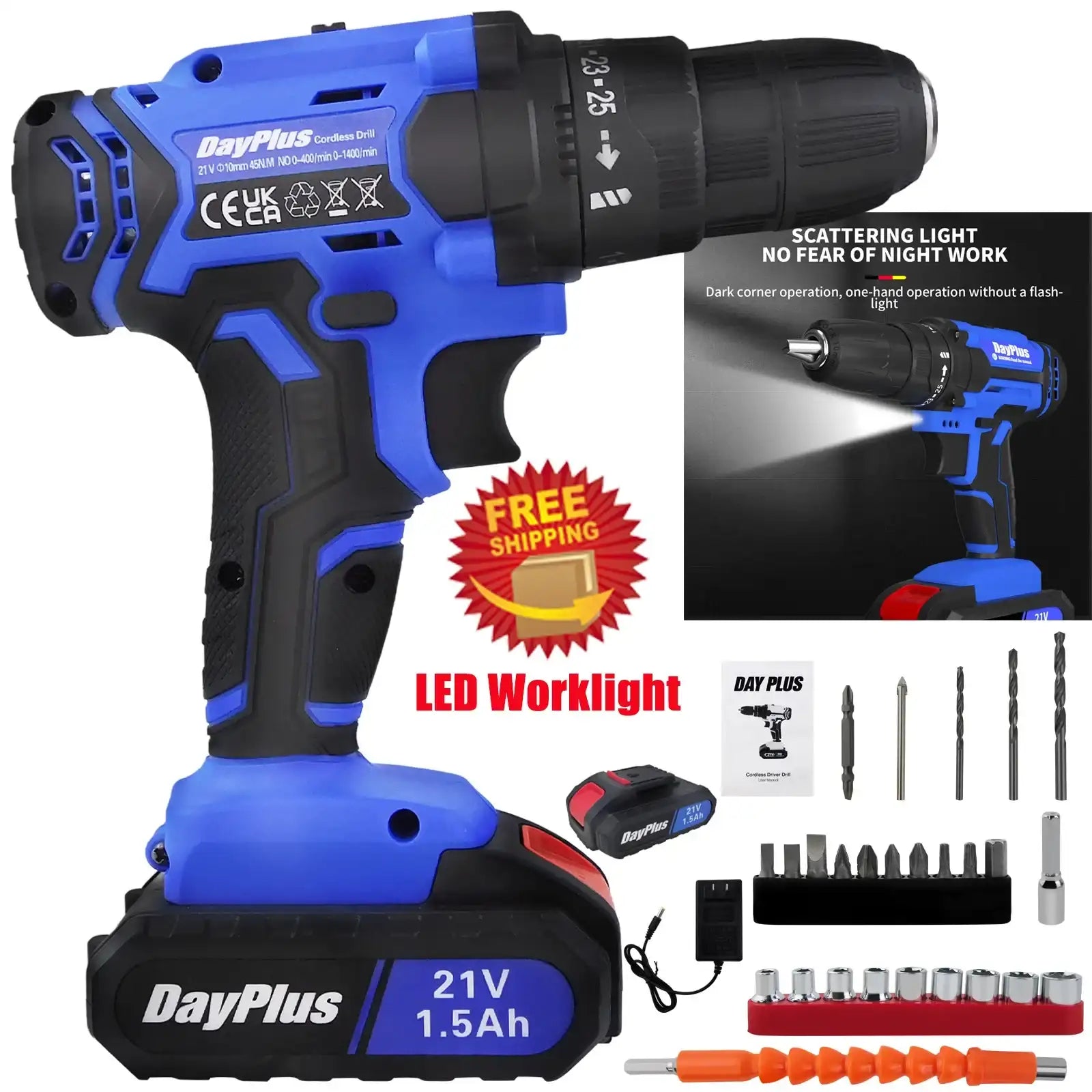 21 V Cordless Power Drill Set – Handheld Screwdriver Drill with 25 + 1 Torque Settings, 1.5Ah Li-Ion Battery & Fast Charger