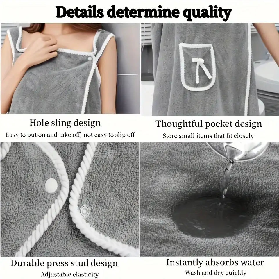 “Wearable Bath Towel with Bowknot – Coral Velvet Bath Skirt for Adults, Quick-Drying & Soft Absorbent Wrap”