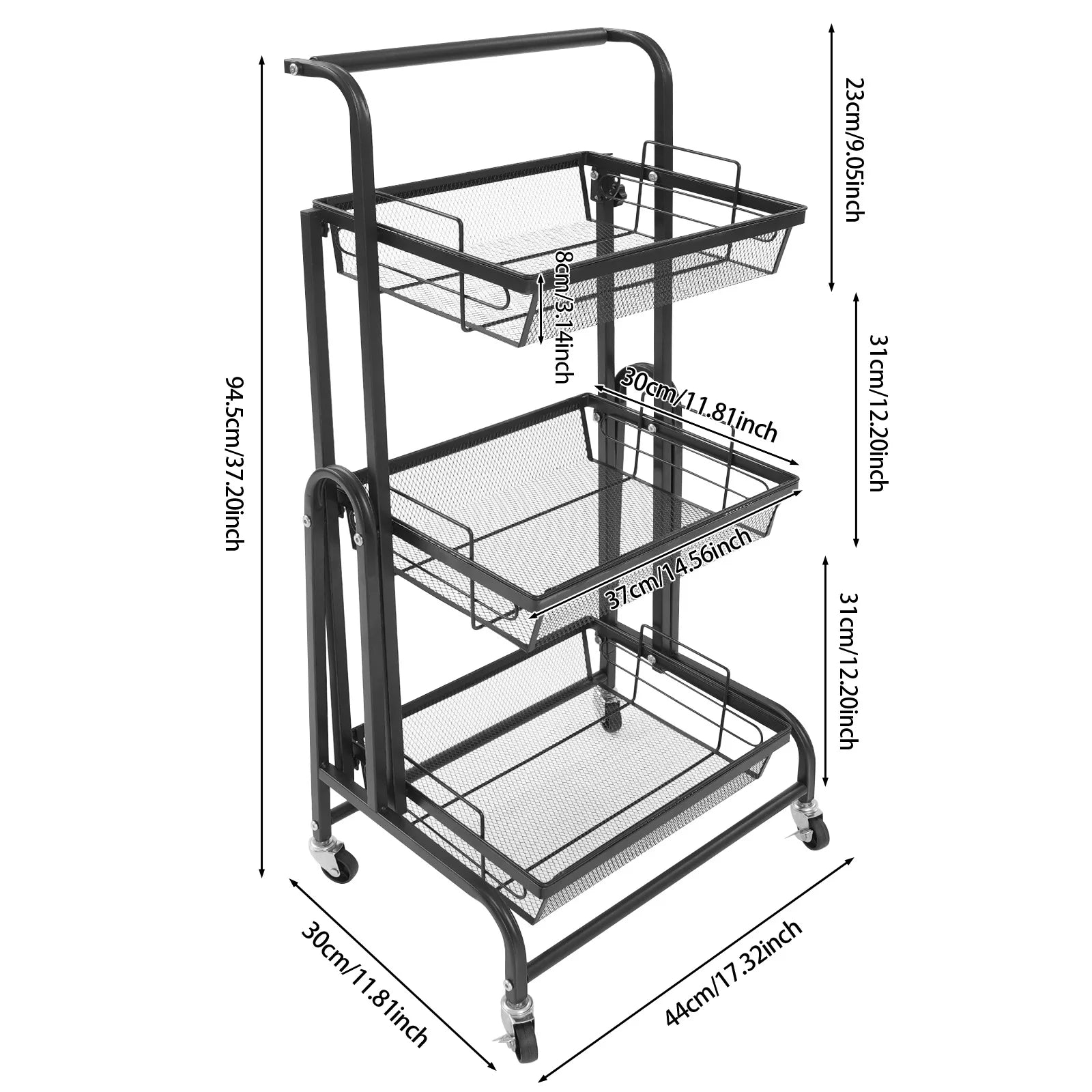 3-Tier Adjustable Rolling Storage Cart with Lockable Wheels – Multi-Room Organizer