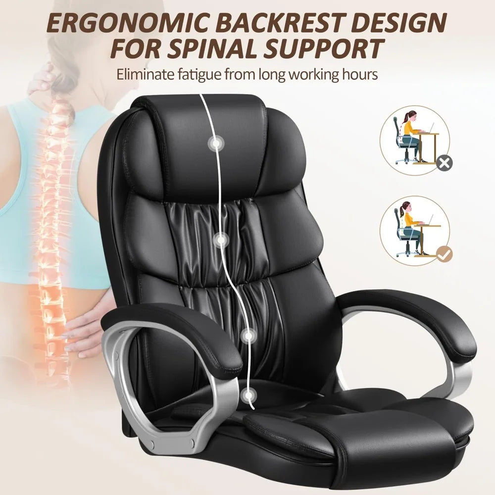 💺 High-Back Office Chair – PU Leather Executive Computer Desk Chair with Adjustable Height & Padded Swivel Seat