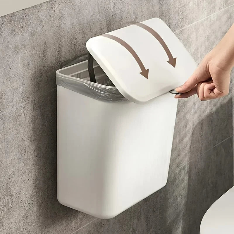 Wall-Mounted White Space-Saving Trash Bin for Kitchen – Durable Plastic Multi-Functional Waste Storage