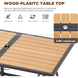 “7-Piece All-Weather Rattan Patio Dining Set – 60” Wood-Top Table with Umbrella Hole & 6 Cushioned Chairs for Outdoor Garden & Backyard”