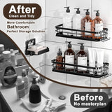 Large Rust-Proof Stainless Steel Shower Caddy – Adhesive Wall Mounted Shelf with Soap Holder & 4 Hooks