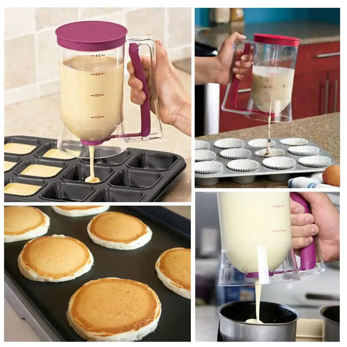 “Batter Dispenser & Separator with Measuring Label – Squeeze Handle for Pancakes, Waffles & Baking”