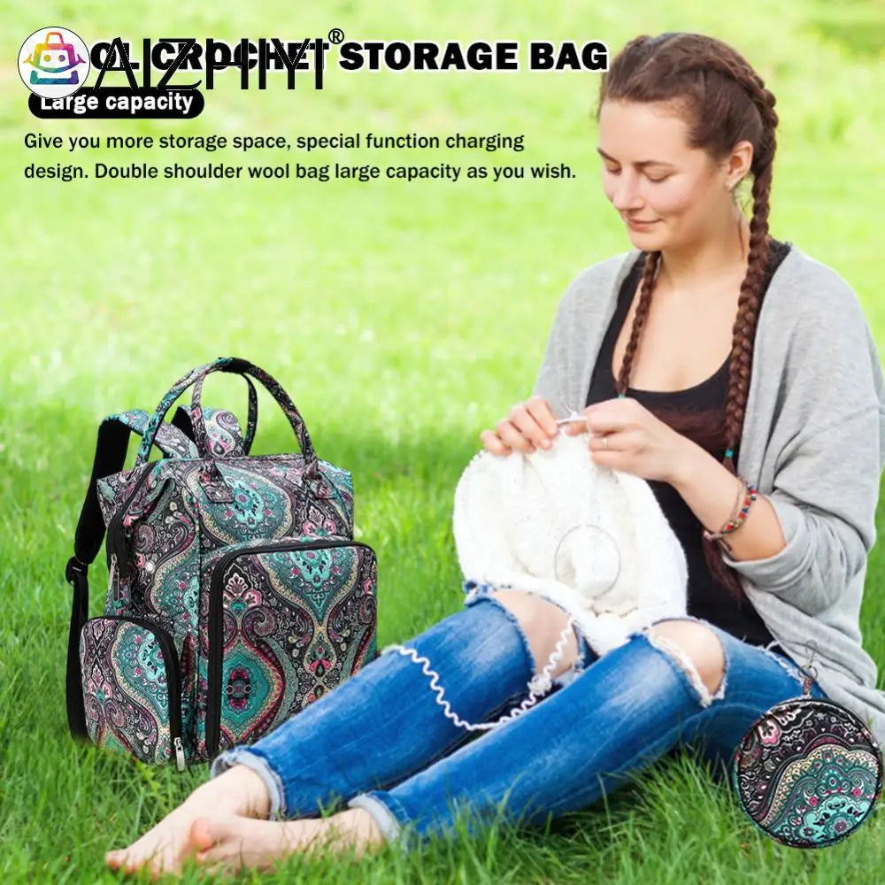Portable Knitting & Crochet Yarn Organizer Bag – Large-Capacity Craft Storage | Lightweight Sewing & Hook Travel Bag with USB Feature