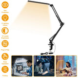 💡 LED Desk Lamp with Clamp – 10W Swing Arm Dimmable Light with 10 Brightness Levels & 3 Lighting Modes, Eye-Caring