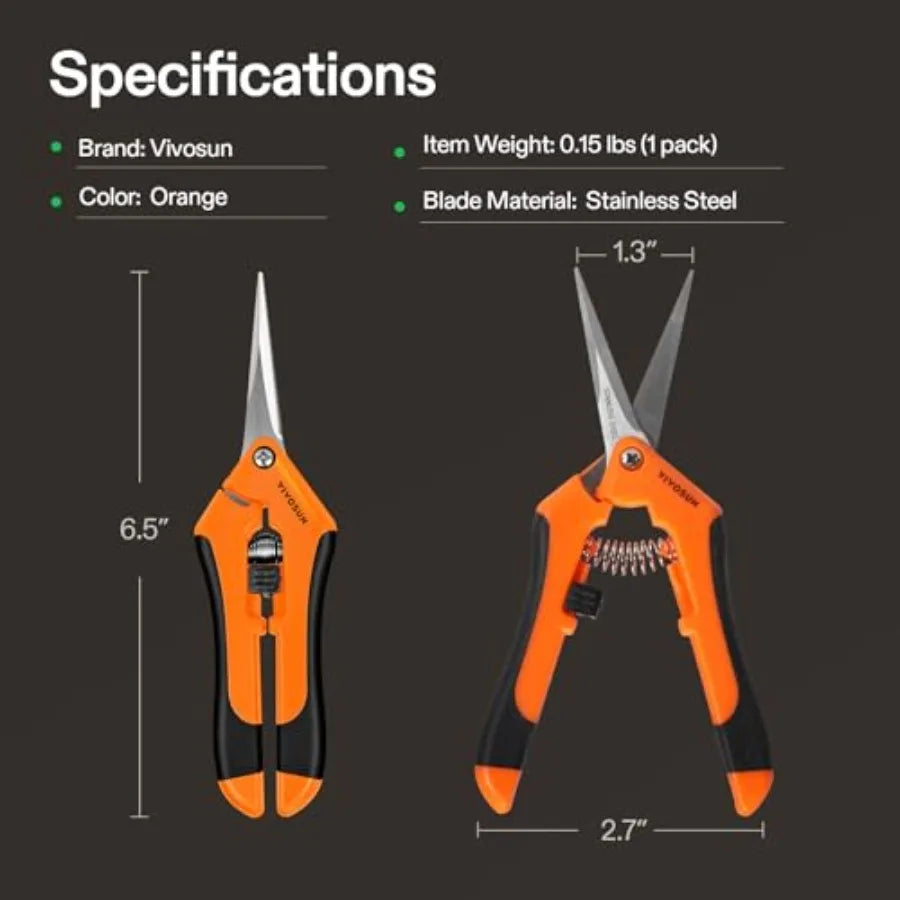 6.5-Inch Gardening Scissors Hand Pruner – Straight Stainless Steel Blades, Ergonomic Orange Grip (1-Pack)