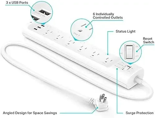 HS300 Smart Surge Protector – 6 Individually Controlled Outlets + 3 USB Ports, WiFi Smart Power Strip with Surge Protection, Works with Alexa & Google