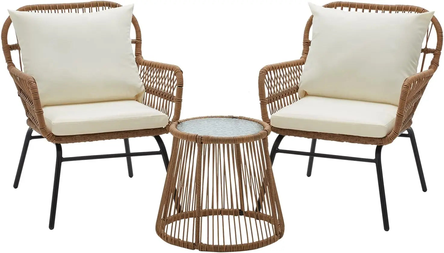 “3-Piece Patio Conversation Set – L-Shaped Sectional Sofa with Thick Cushions & Toughened Glass Coffee Table for Outdoor Living”