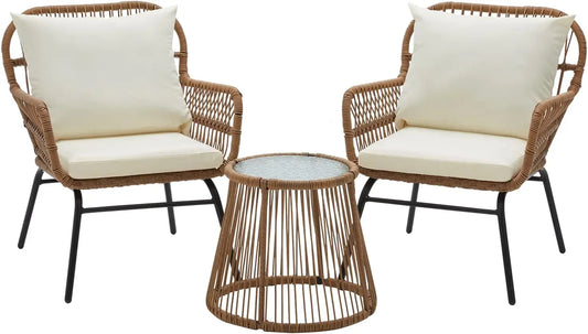 “3-Piece Patio Conversation Set – L-Shaped Sectional Sofa with Thick Cushions & Toughened Glass Coffee Table for Outdoor Living”