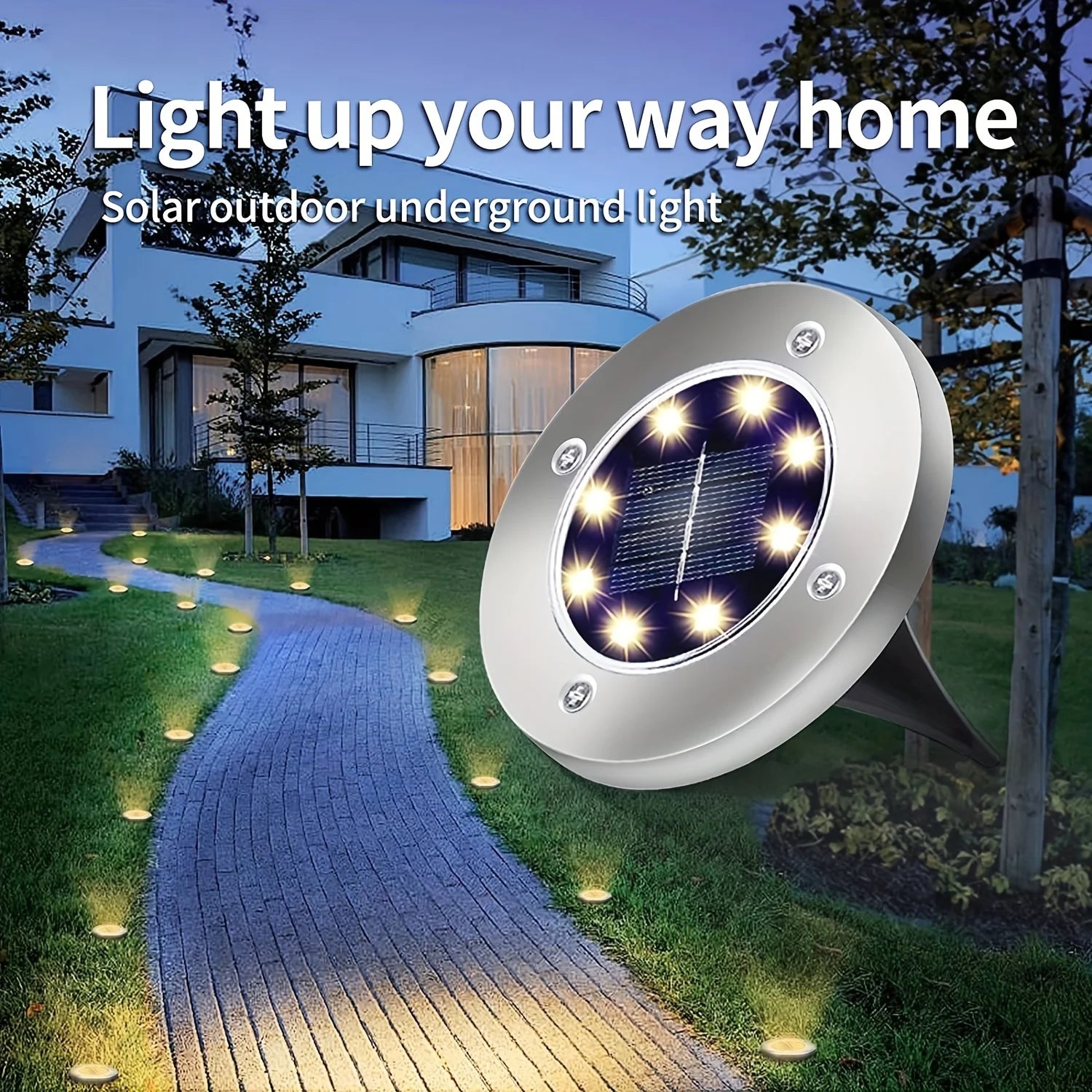 4-Pack Solar Ground Lights – Outdoor 8 LEDs Adjustable Embedded Landscape Lighting for Garden, Patio, Walkway & Lawn