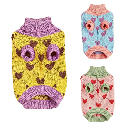 Dog Sweater – Cozy Turtleneck Pullover with Heart Design for Puppies & Cats (Winter Knitwear)