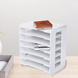 📂 7-Tier White Wooden Desktop Organizer – Office Document Rack & File Storage Shelf for Home, School & Classroom