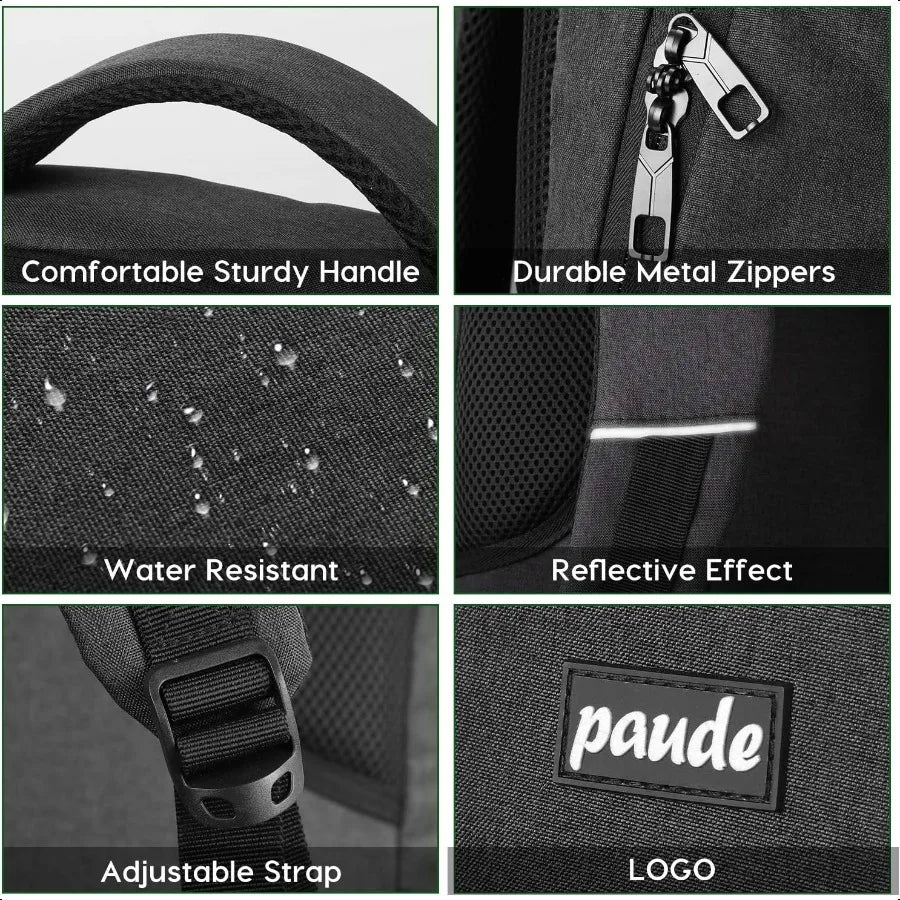 PAUDE 15.6" Laptop Backpack – School & College Bookbag for Men & Women | USB Charging Student Travel Daypack