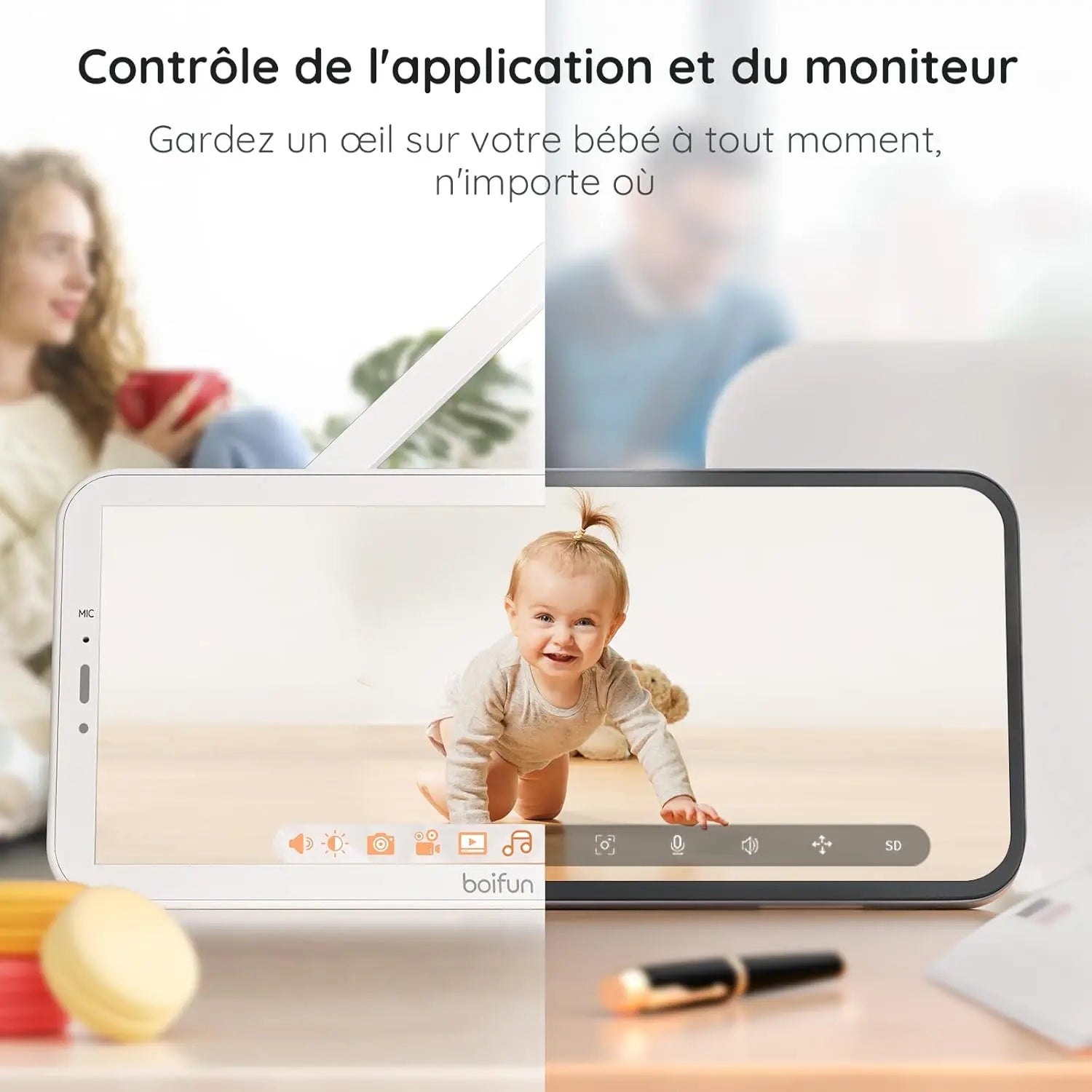 Boifun 5” Baby Monitor – 1080P WiFi Baby Camera with Screen & App Control, Video Playback, Night Vision & Two-Way Audio