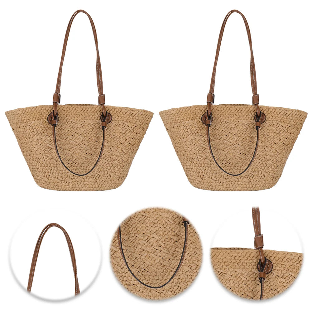Women Woven Tote Bag – Large Capacity Wicker Beach Shoulder Bag for Summer Travel & Casual Chic