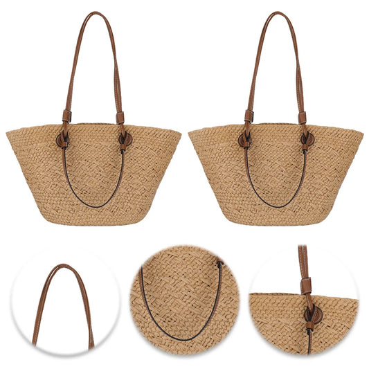 Women Woven Tote Bag – Large Capacity Wicker Beach Shoulder Bag for Summer Travel & Casual Chic