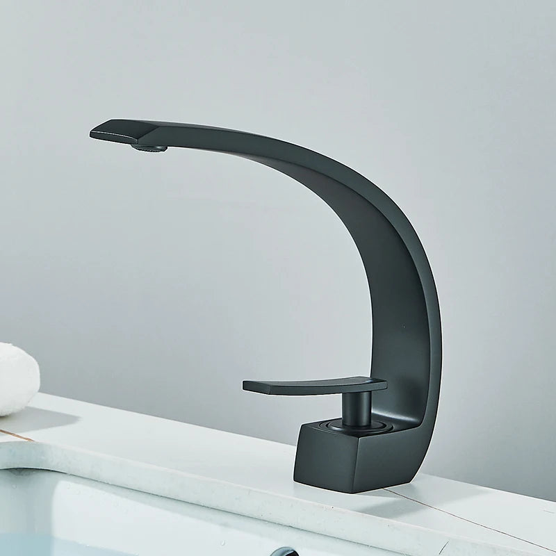 Luxury Brass Deck-Mounted Matte Black Basin Faucet – Single-Hole Mixer Tap Hot & Cold
