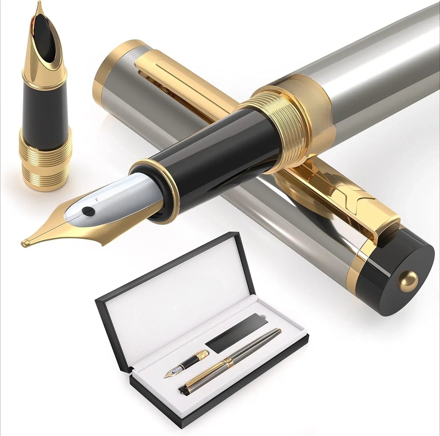 Premium Pens Set – Medium & Fine Nib with Case, 6 Ink Cartridges & Converter