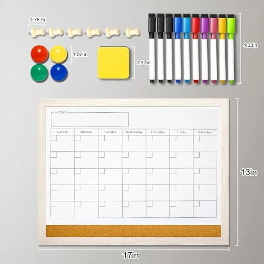 Dry Erase Calendar Whiteboard – 17×13″ Magnetic Reusable Monthly Planner for Home, Office & Classroom