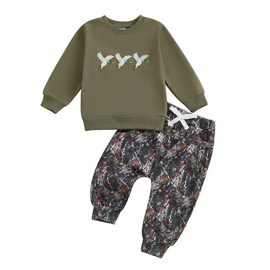 Wild Duck Embroidered 2-Piece Sweatshirt & Pants Set for Toddler Boys