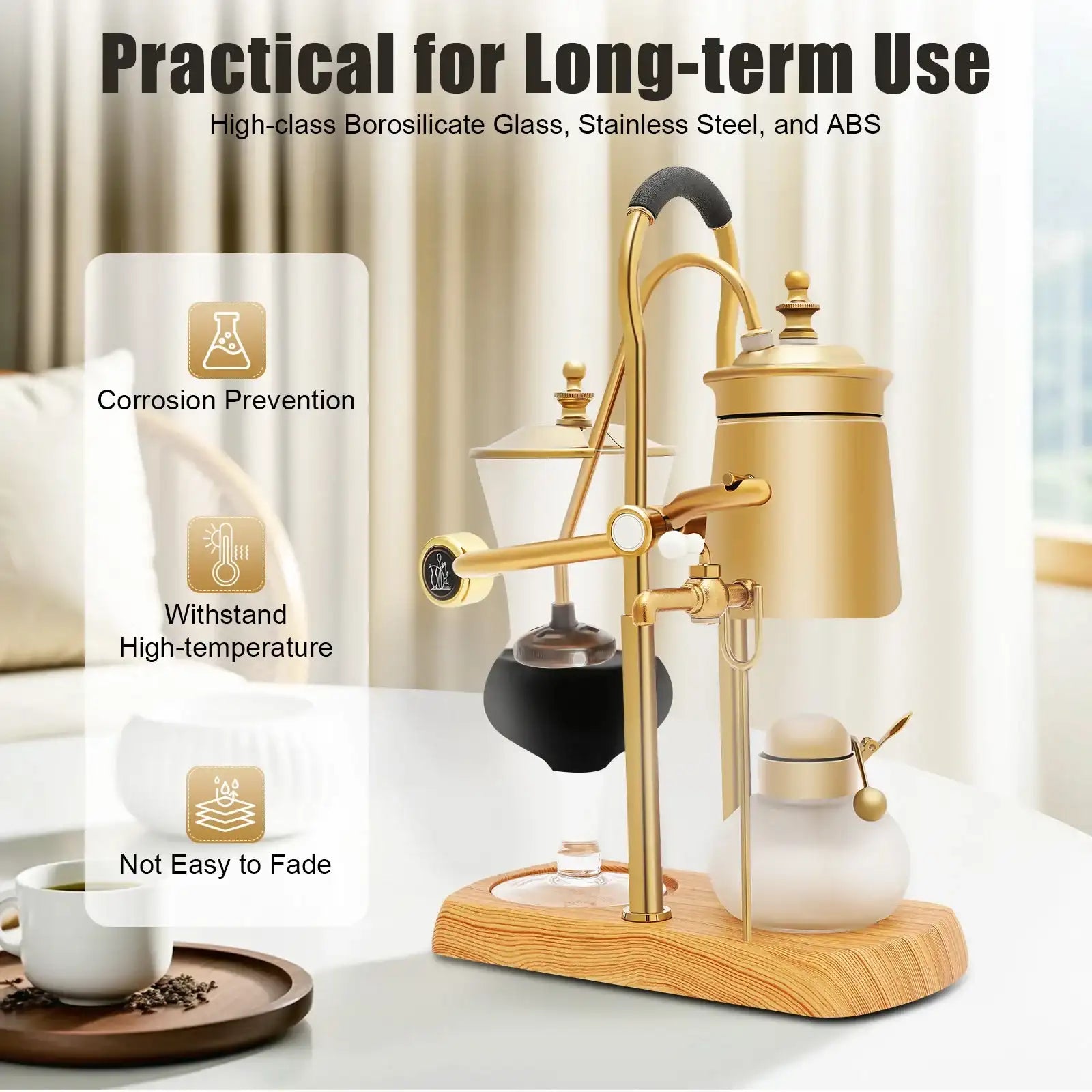 400 ml Siphon Vacuum Coffee Maker Set – Stainless Steel & Wood Base Coffee & Tea Brewer